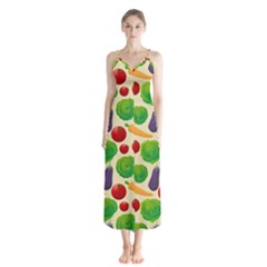 Food Illustration Pattern Texture Button Up Chiffon Maxi Dress by Ravend