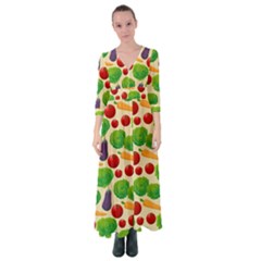 Food Illustration Pattern Texture Button Up Maxi Dress by Ravend