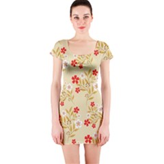 Illustration Pattern Flower Floral Short Sleeve Bodycon Dress