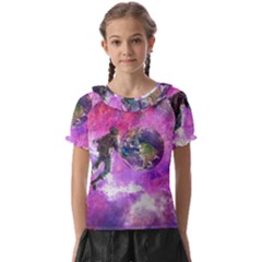 Astronaut Earth Space Planet Fantasy Kids  Frill Chiffon Blouse by Ravend