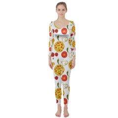 Illustration Pizza Background Vegetable Long Sleeve Catsuit by Ravend