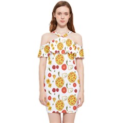 Illustration Pizza Background Vegetable Shoulder Frill Bodycon Summer Dress
