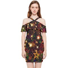 Christmas Xmas Stars Star Advent Background Shoulder Frill Bodycon Summer Dress by Ravend