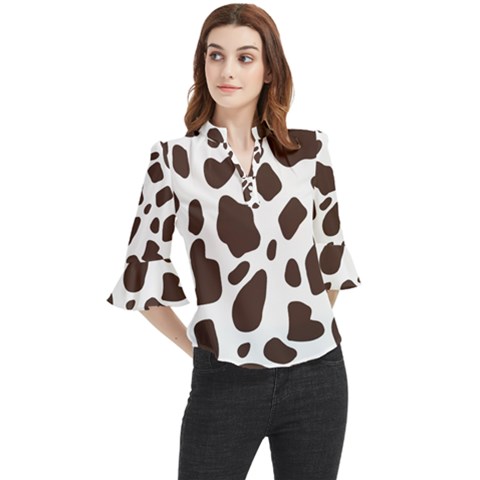 Cow Spots Brown White Loose Horn Sleeve Chiffon Blouse by ConteMonfrey