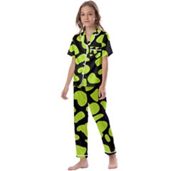 Neon Green Cow Spots Kids  Satin Short Sleeve Pajamas Set by ConteMonfrey