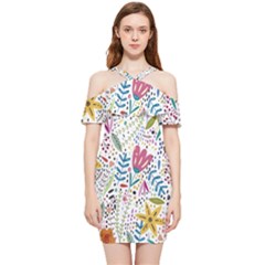 Flowers Shoulder Frill Bodycon Summer Dress by nateshop