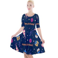 Party-hat Quarter Sleeve A-line Dress by nateshop