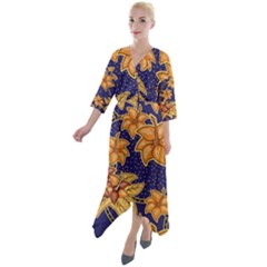 Seamless-pattern Floral Batik-vector Quarter Sleeve Wrap Front Maxi Dress by nateshop