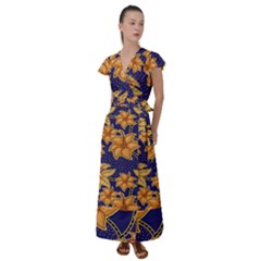Seamless-pattern Floral Batik-vector Flutter Sleeve Maxi Dress by nateshop