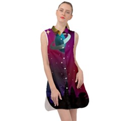 Asteroid Comet Star Space Aurora Sleeveless Shirt Dress by Wegoenart