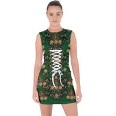 Ganesh Elephant Art With Waterlilies Lace Up Front Bodycon Dress by pepitasart