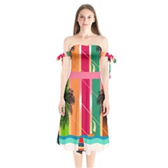 Beach Summer Wallpaper Shoulder Tie Bardot Midi Dress