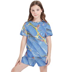 Art Marble Stone Rock Pattern Design Wallpaper Kids  Tee And Sports Shorts Set by Ravend