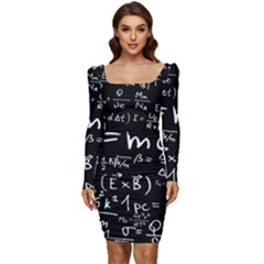 Science Einstein Formula Mathematics Physics Women Long Sleeve Ruched Stretch Jersey Dress by danenraven