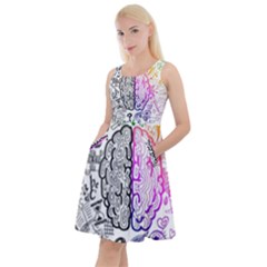 Anatomy Brain Head Medical Psychedelic  Skull Knee Length Skater Dress With Pockets by danenraven