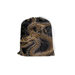 Gold And Silver Dragon Illustration Chinese Dragon Animal Drawstring Pouch (medium) by danenraven