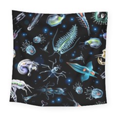 Colorful Abstract Pattern Consisting Glowing Lights Luminescent Images Marine Plankton Dark Square Tapestry (large)