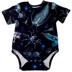 Colorful Abstract Pattern Consisting Glowing Lights Luminescent Images Marine Plankton Dark Baby Short Sleeve Onesie Bodysuit by Ravend