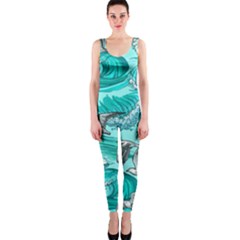 Sea Wave Seamless Pattern One Piece Catsuit by Ravend
