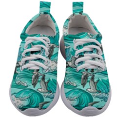 Sea Wave Seamless Pattern Kids Athletic Shoes
