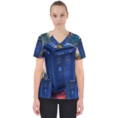 The Police Box Tardis Time Travel Device Used Doctor Who Women s V-neck Scrub Top by Jancukart