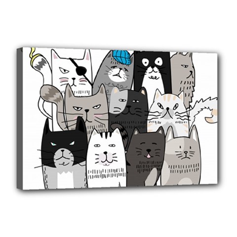 Cute Cat Hand Drawn Cartoon Style Canvas 18  X 12  (stretched) by Jancukart