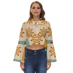 Nautical-elements-collection Boho Long Bell Sleeve Top