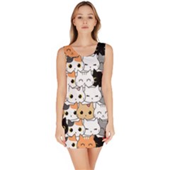 Cute-cat-kitten-cartoon-doodle-seamless-pattern Bodycon Dress by Jancukart