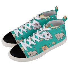 Seamless-pattern-cute-cat-cartoon-with-hand-drawn-style Men s Mid-top Canvas Sneakers