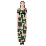 Seamless-pattern-with-cats Short Sleeve Maxi Dress
