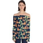 Seamless-pattern-with-cats Off Shoulder Long Sleeve Top