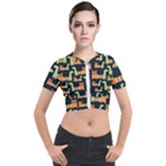 Seamless-pattern-with-cats Short Sleeve Cropped Jacket