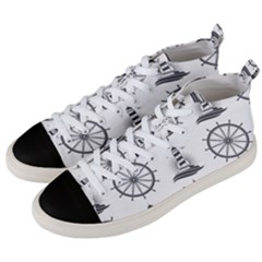 Marine-nautical-seamless-pattern-with-vintage-lighthouse-wheel Men s Mid-top Canvas Sneakers