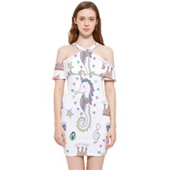 Seamless-pattern-cute-unicorn-cartoon-hand-drawn Shoulder Frill Bodycon Summer Dress by Jancukart