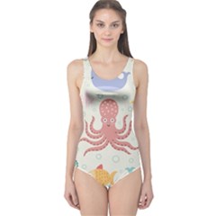 Underwater-seamless-pattern-light-background-funny One Piece Swimsuit by Jancukart