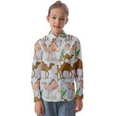 Camels-cactus-desert-pattern Kids  Long Sleeve Shirt by Jancukart