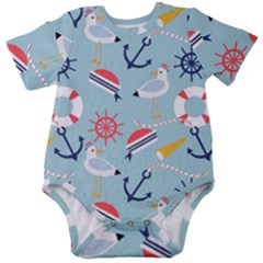 Nautical-marine-symbols-seamless-pattern Baby Short Sleeve Onesie Bodysuit by Jancukart