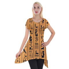 Egyptian-hieroglyphs-ancient-egypt-letters-papyrus-background-vector-old-egyptian-hieroglyph-writing Short Sleeve Side Drop Tunic by Jancukart
