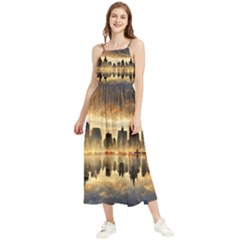 Manhattan Skyline Sunset Nyc Boho Sleeveless Summer Dress by Wegoenart