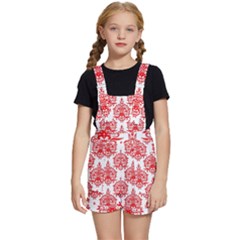 White And Red Ornament Damask Vintage Kids  Short Overalls by ConteMonfrey