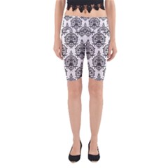 Black And White Ornament Damask Vintage Yoga Cropped Leggings by ConteMonfrey