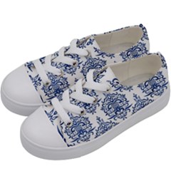 Blue And White Ornament Damask Vintage Kids  Low Top Canvas Sneakers by ConteMonfrey