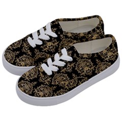 Black And Cream Ornament Damask Vintage Kids  Classic Low Top Sneakers by ConteMonfrey