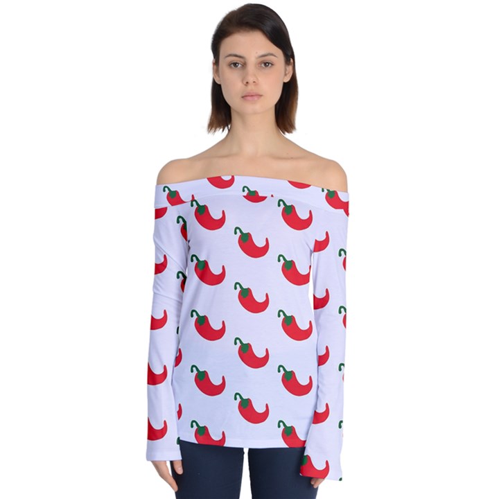 Small Peppers Off Shoulder Long Sleeve Top