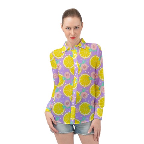 Purple Lemons  Long Sleeve Chiffon Shirt by ConteMonfrey