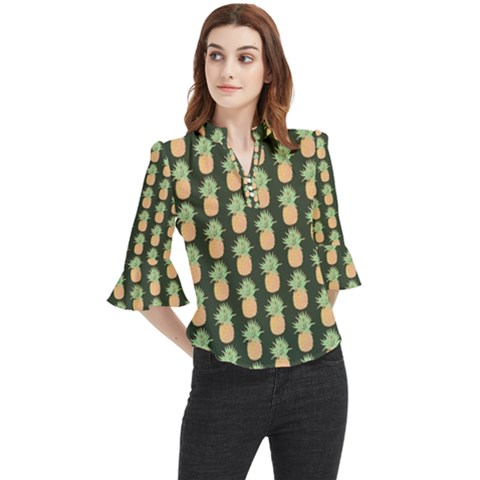 Pineapple Green Loose Horn Sleeve Chiffon Blouse by ConteMonfrey