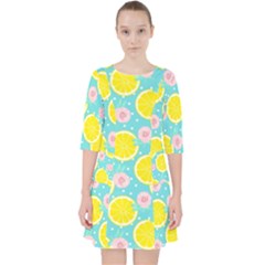Blue Neon Lemons Quarter Sleeve Pocket Dress by ConteMonfrey