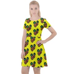 Yellow Background Pineapples Cap Sleeve Velour Dress  by ConteMonfrey