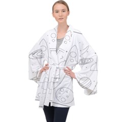 Going To Space - Cute Starship Doodle  Long Sleeve Velvet Kimono  by ConteMonfrey