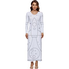 Going To Space - Cute Starship Doodle  Long Sleeve Velour Longline Maxi Dress by ConteMonfrey